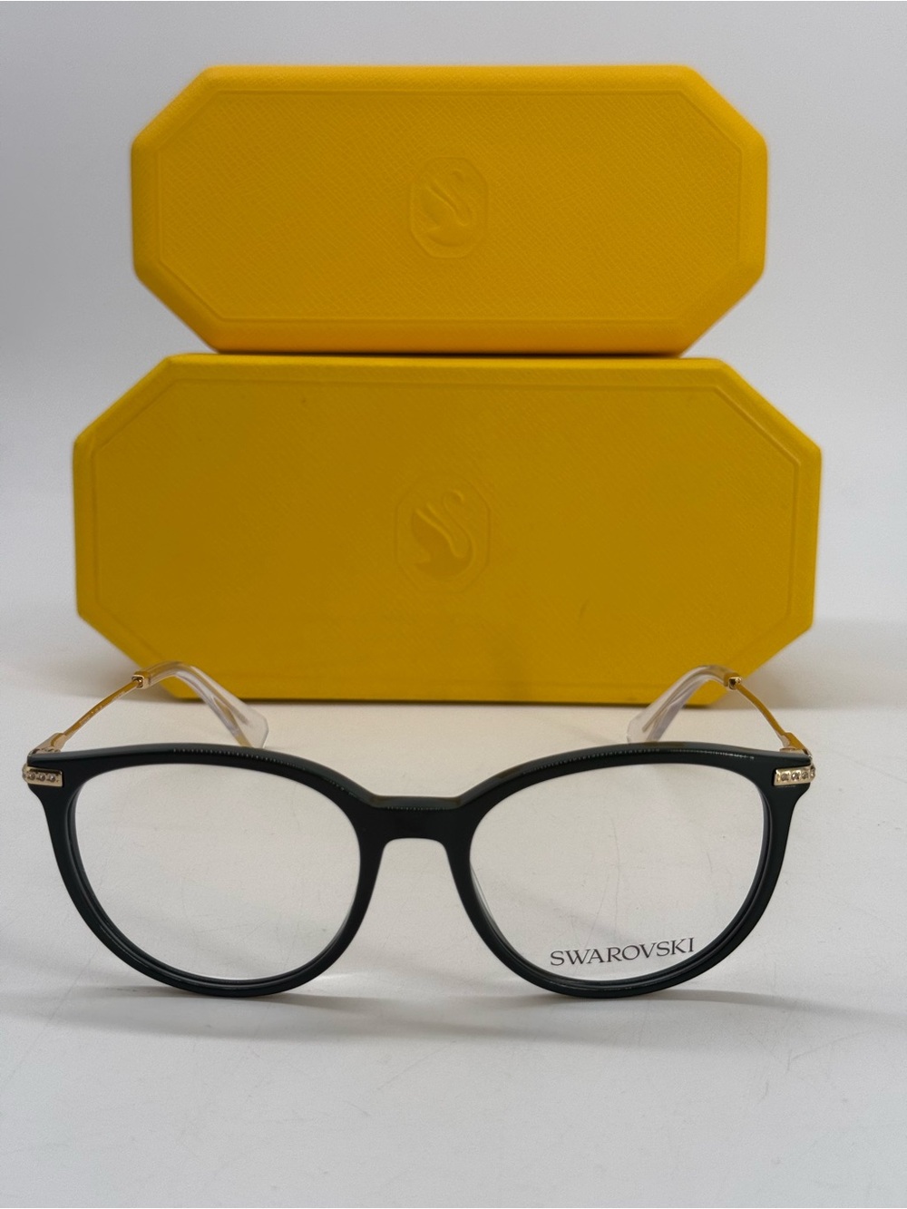 Swarovski Black Eyeglass Frames with Gold Temple Details